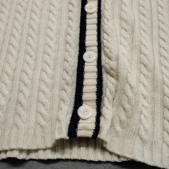 Vintage Loubella Extendables White Dk Blue knit cardigan sweater M - Picture 4 of 13